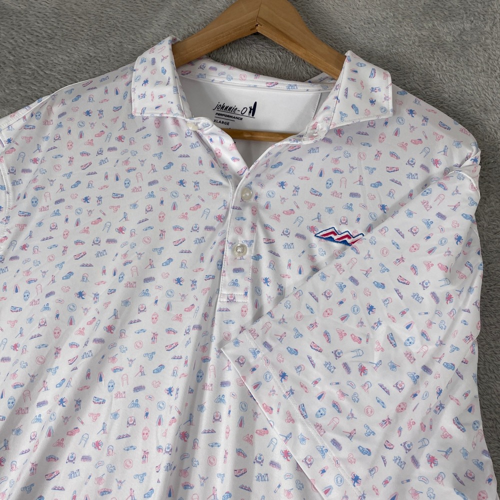 Johnnie-O Desert Vacay Polo Mens XL White All Over Print Performance Golf